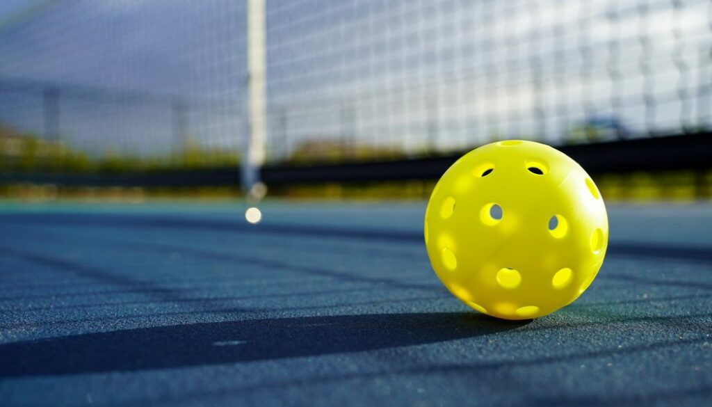 Close,Up,Of,A,Pickleball,On,A,Pickleball,Court.