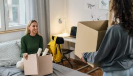 female college student move in dorm