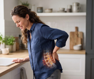 Woman suffering from acute lower back pain or kidney discomfort